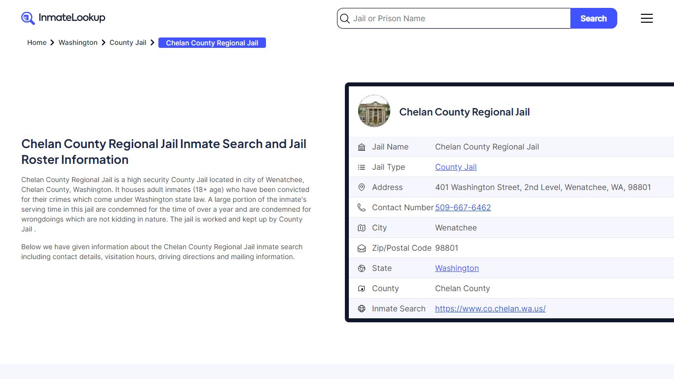 Chelan County Regional Jail Inmate Search - Wenatchee Washington ...